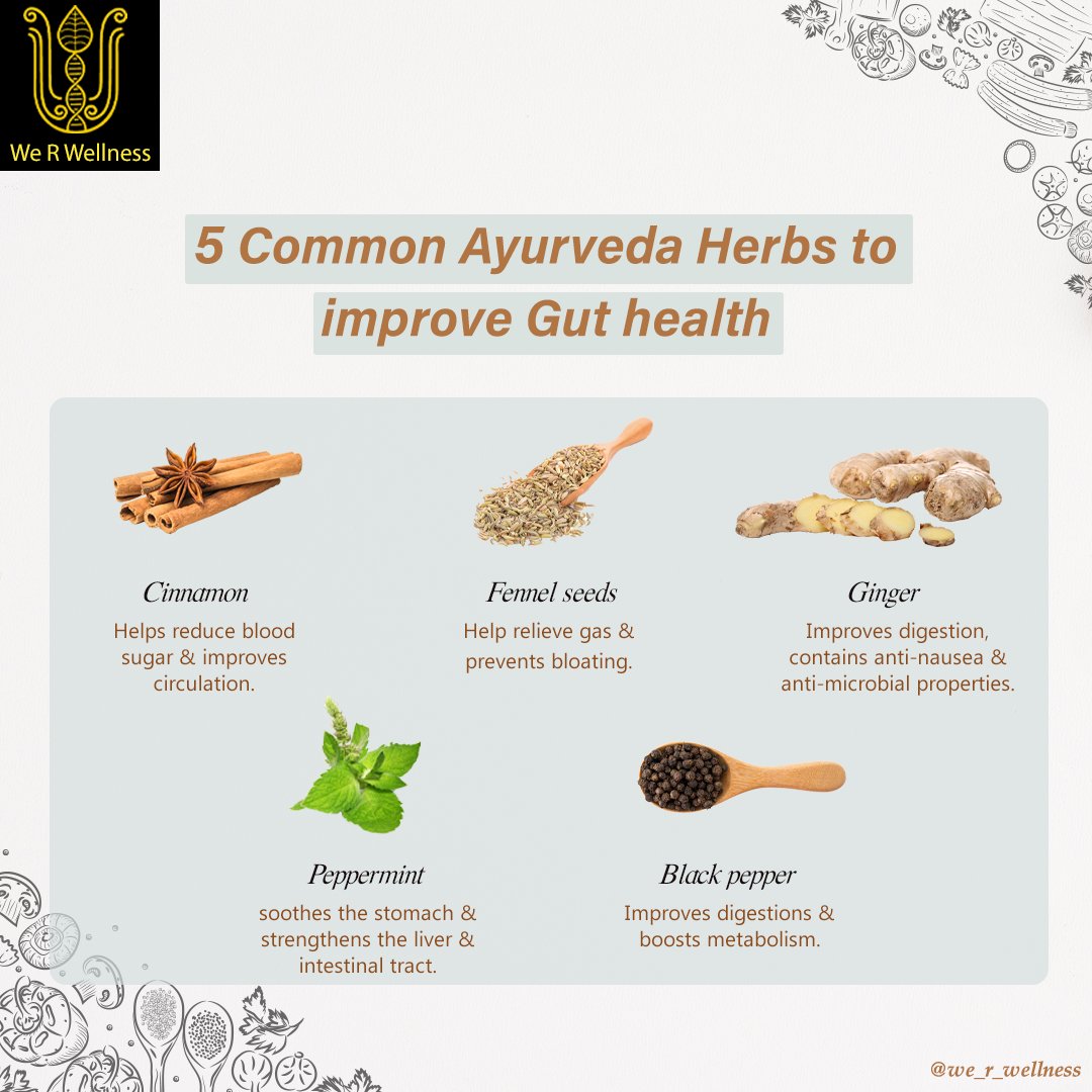 WeRWellness1's tweet photo. Gut health is the cornerstone of #goodhealth. To maintain optimal function, you need to know how your #digestivesystem works &amp; what it needs. Here are 5 common #ayurvedafoods that help promote better digestion &amp; the overall health of your body.

#tuesdaytips #guthealth #nutrition https://t.co/hTdT6qnBMC