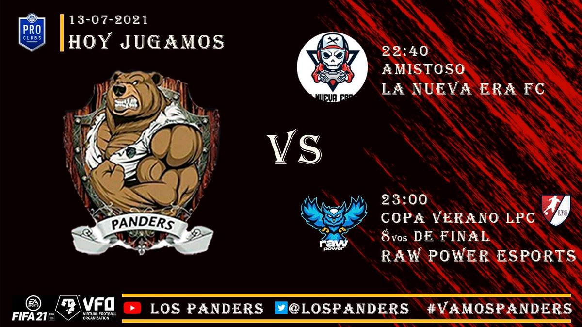 LosPanders's tweet photo. 🚨Hoy jugamos!!
🔥A primera hora un amistoso
🆚 @LaNuevaEraFC1
🔥Y luego por los octavos de final de @LigaProClubes1
🆚 @rawpowersports
#vamospanders
#fifa21
#ps4 https://t.co/ytIHZ5zGJS