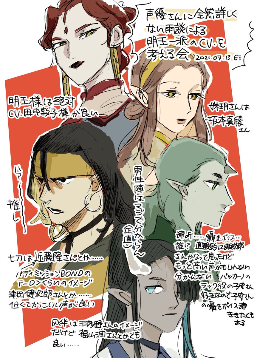 なんかずっと风华を見てて(CV.羽田◯渉さんだろ……)と思っていた原因が分かった
あと独断と偏見の明王一派のCV.を考える会 