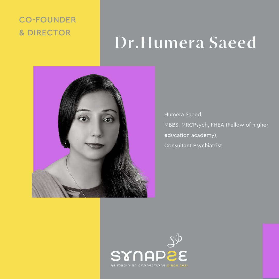 SynapsePK's tweet photo. We are introducing our Co-founder and Director of Adult and Geriatric Services, Dr. Humera Saeed. 

Dr Saeed is an Adult and Geriatric psychiatrist with expertise of management in both of these areas. https://t.co/5MeqPKNRJ4