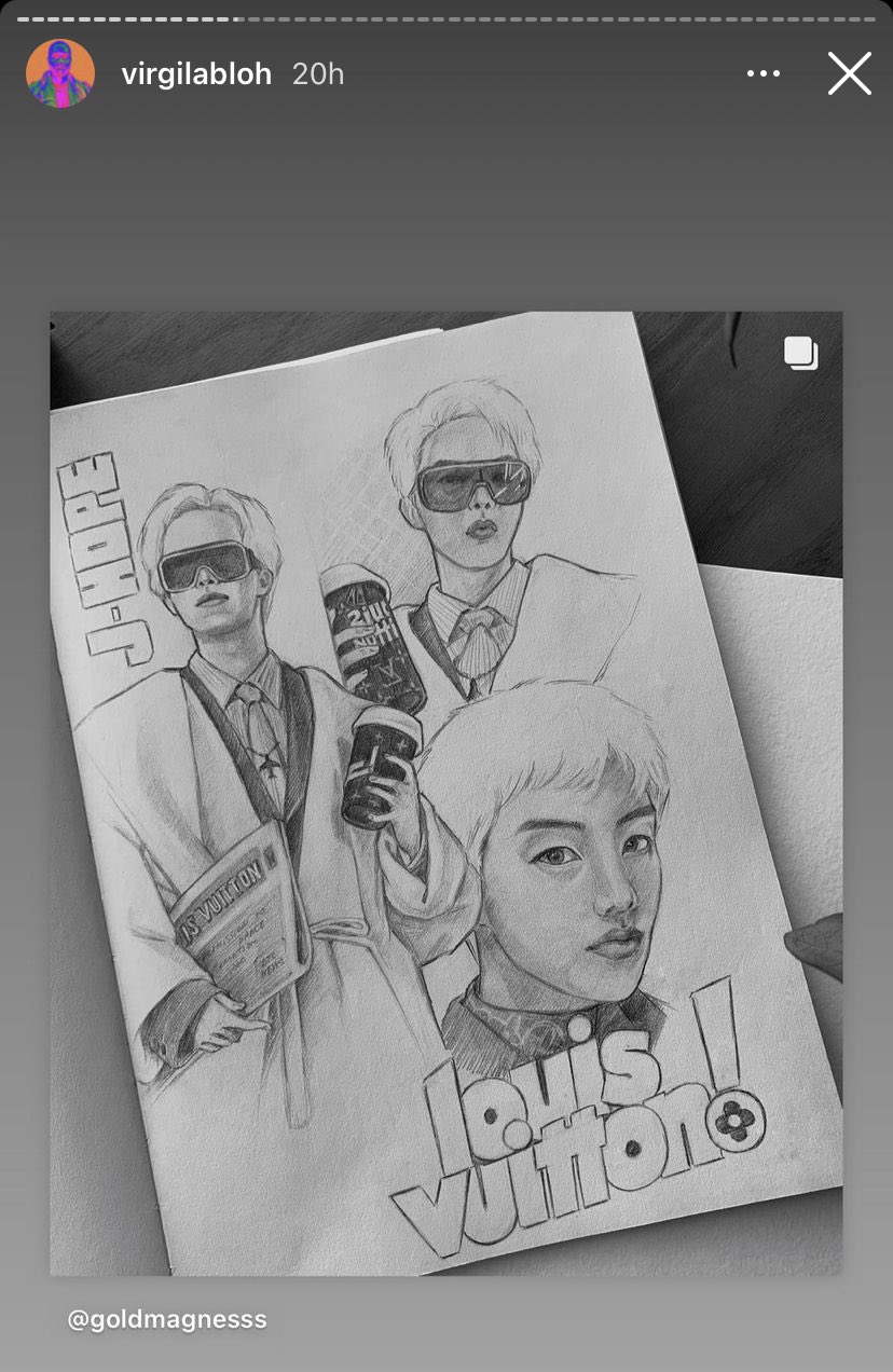 di on the street on X: Virgil Abloh the designer that BTS have  collaborated with for Louis Vuitton's #LVMenFW21 shared this amazing art of  #jhope by a talented artist on his stories!