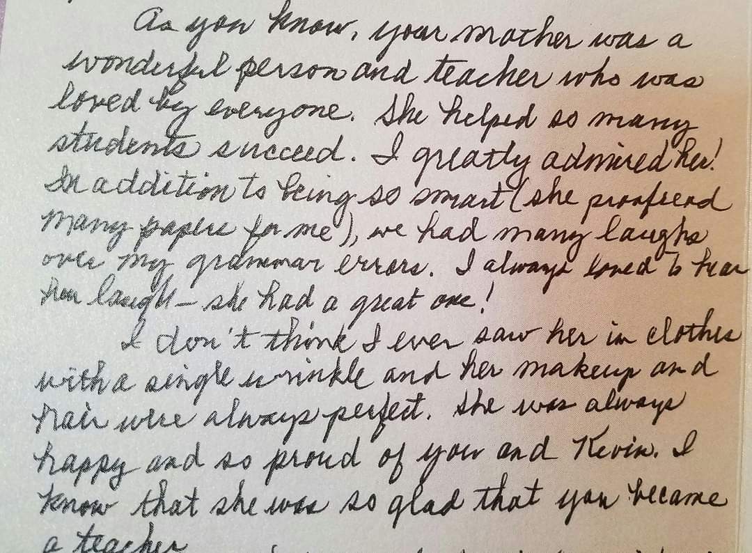 One of my mom's friends mailed me a letter after her passing a few years ago.  I love reading it and remembering her.  Mom was a high school English teacher who made a difference!  She is the reason I am an educator today!  Who inspired you? ❤ #proudeducator #secondgeneration