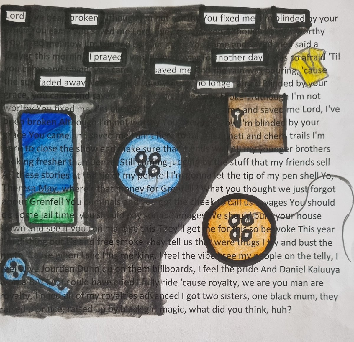 KNBS_English's tweet photo. We have some fantastic examples of blackout poetry already from our Enrichment week so far @knbs_school. We are looking at protest songs and the messages they can impart as well as the lessons that society can learn.
#blackoutpoetry #education #boyseducation #Creative https://t.co/ZNQmdU0ySY