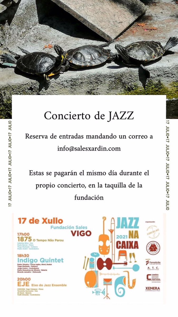 Festival de Jazz este finde!! Reserva tus entradas mandando un correo a info@salesxardin.con
