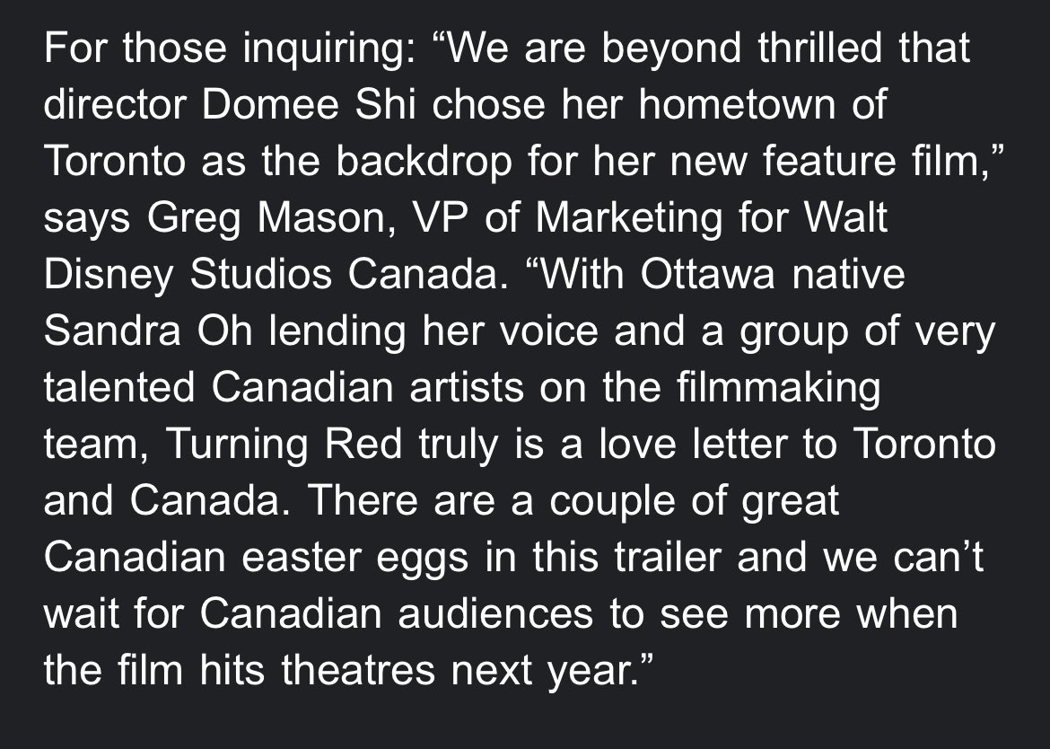 NickMenakos's tweet photo. OH MY GOD TURNING RED IS SET IN TORONTO CANADA!!! I REPEAT, PIXAR’S NEXT FILM IS SET IN TORONTO!!!! YESSSSSSIR🙌 #TurningRed https://t.co/hUHoCf5ism