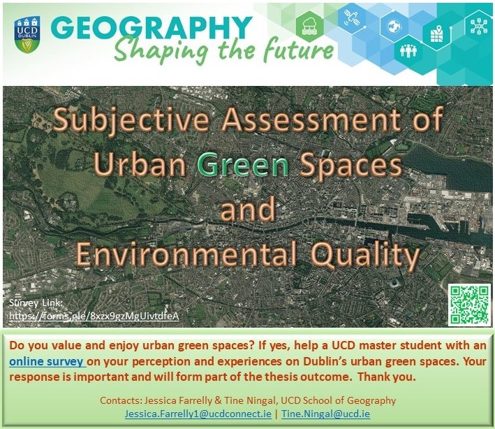 Do you value and enjoy Dublin's urban green spaces? If so please complete <a href="/UCD_Geography/">UCD Geography</a> master's student online survey bit.ly/3wBRkDk on your perception &amp; experiences on Dublin’s urban green spaces. #mappinggreendublin <a href="/K_I_Network/">Kilmainham Inchicore Network</a> <a href="/InchicoreEnviro/">InchicoreEnvironment</a> <a href="/GroupsFatima/">FatimaGroupsUnited</a>