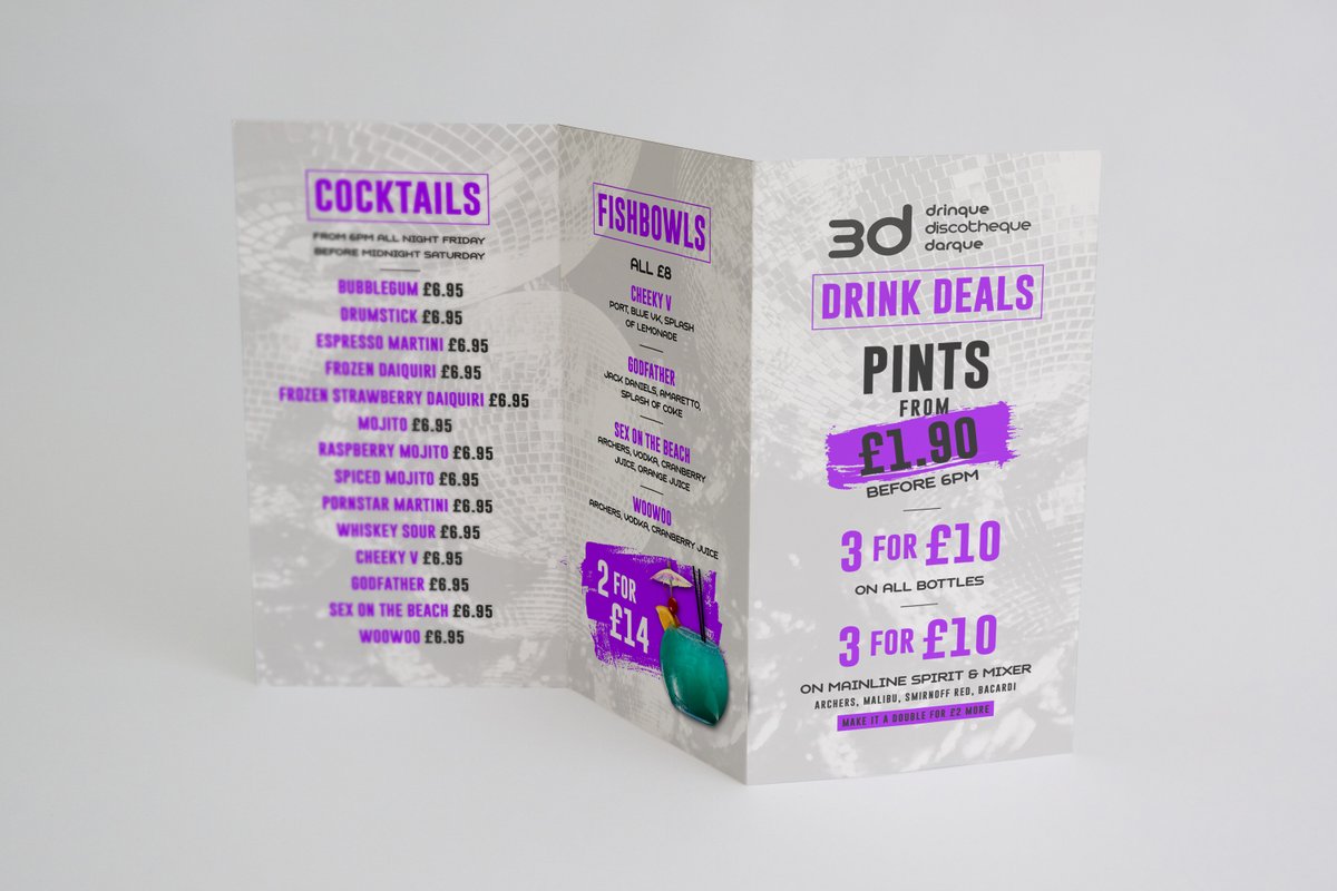 Looking for professional branding for your business? No need to look further, you have found the experts!😁

Here's a menu table talker we have designed for 3D Leek 

If you would like more information on our services, please contact our studio on 01484 540224

#QBCagency