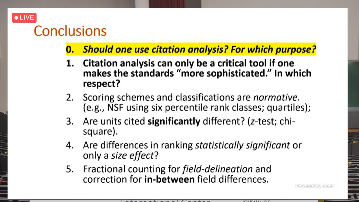 'Citation analysis can only be a critical tool if one makes the standards 'more sophisticated.'

The conclusions of the Plenary Session II of Loet Leydesdorff talking about citations #ISSI2021