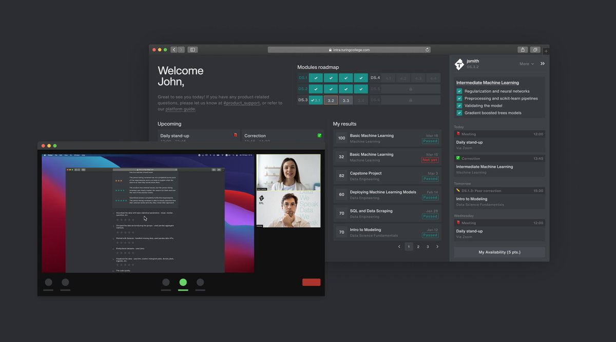 turing_college's tweet photo. 🎓Learn #DataScience online with your personalised #learning #platform. It unifies everything you need for work-like learning in one place: projects, standups, sprints, #code reviews, retrospectives, and 1on1s.🧑‍💻🚀 

Read more👉 https://t.co/L2HogAL2rZ

#edtech #pyhon #Careers https://t.co/k9Qy1334Yn