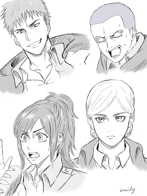 他の進撃キャラも描いてみようキャンペーン中‼︎‼︎

ウォールマリア奪還作戦を昨夜観たら、104期生が尊すぎて描いたrkgk
色塗りは申し訳程度💦

コニー、無計画に描いてたからスペースちょっと狭くてごめん
サシャ、君だけ訓練兵時代でごめんよ…でもココが良かったのよ

#進撃の巨人 #shingeki 