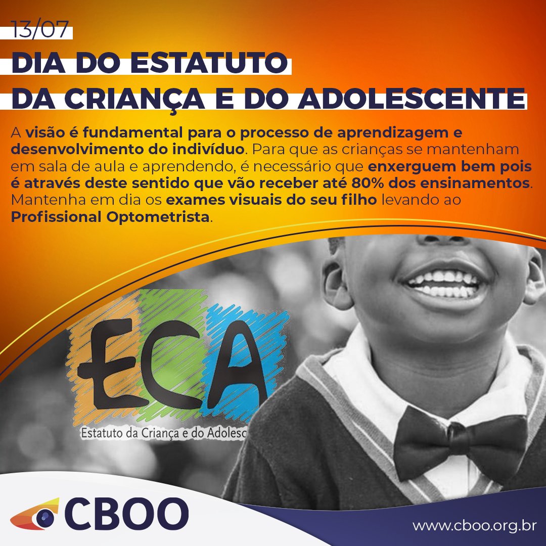CBOOBrasil's tweet photo. No Brasil de 1990, uma em cada cinco crianças e adolescentes estava fora da escola, e uma em cada dez, entre 10 e 18 anos, não estava alfabetizada. E nesse ano foi publicado o Estatuto da Criança e do Adolescente (ECA), que completa 31 anos hoje (13).

#cboo #optometria #optica https://t.co/23tfIdYtzK