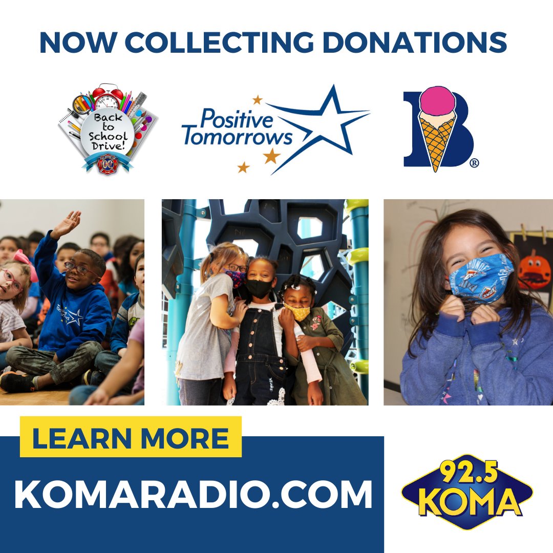 Please help us to make sure Oklahoma kids have the necessary tools needed to start the school year off right.  Donations can be dropped off at all Oklahoma City Fire Department locations. <a href="/OKCFD/">Oklahoma City Fire</a> @Braums_Inc
<a href="/ptokc/">Positive Tomorrows</a> komaradio.com/back-to-school…