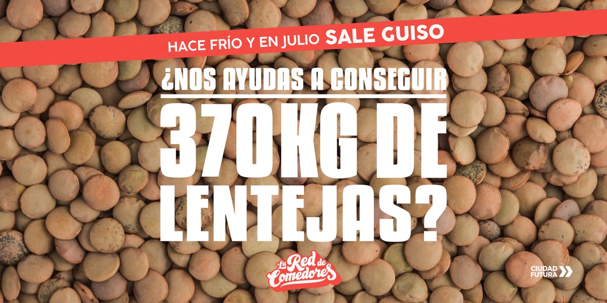 🙌🏽 Desde nuestra Red territorial de comedores, lanzamos esta campaña para que nos ayudes a conseguir ~370kg de LENTEJAS~. Con todo eso, vamos a preparar + de 9.000 platos de guiso nutritivo y calentito en 26 #comedores.
👉🏽 Donar es muy fácil y seguro acá: linktr.ee/ciudad_futura