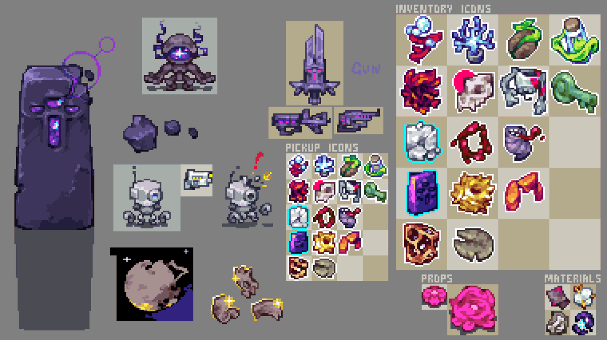 OvergrownRobot's tweet photo. Hi #PortfolioDay I'm a Massachusetts based pixel artist with a focus on game assets and environmental art

I also really like bright colors :)

#pixelart https://t.co/kzIa9nvmF5