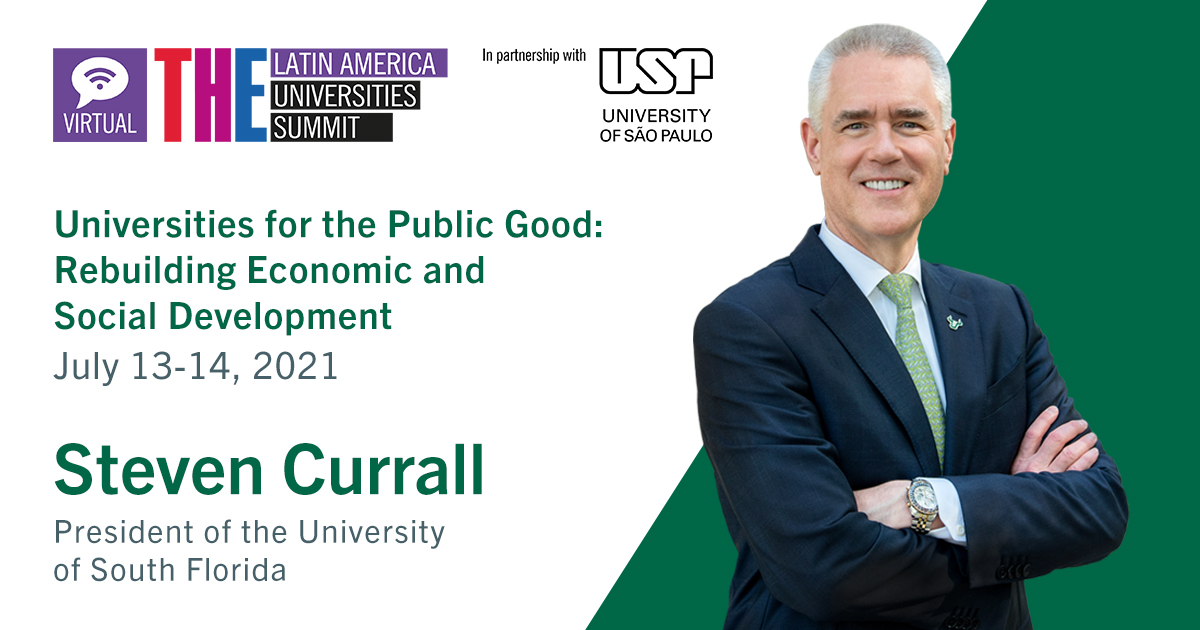 USouthFlorida's tweet image. Bulls, tune in to #THELatAm Summit tomorrow at 7:45am for a presentation by #USF President @stevencurrall.

President Currall will be speaking on the opportunities for collaboration between universities in North America and Latin America. Register below ⬇️
