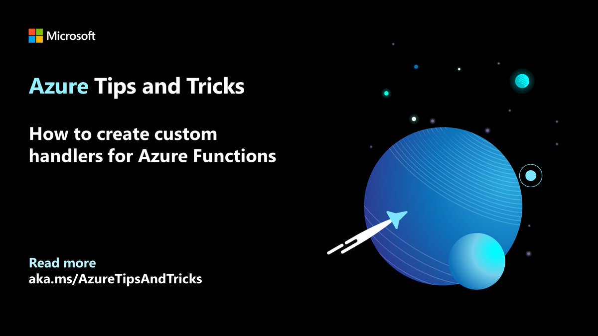 Microsoft_Saudi's tweet image. Learn how to create custom handlers for #Azure Functions in this edition of #AzureTipsAndTricks:
msft.it/6017nwrkT