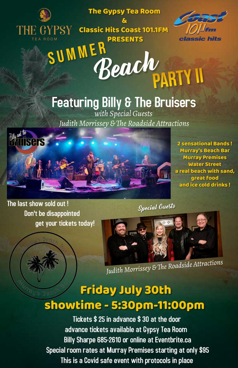 We will be back at Murrays Beach on July 30. Details below. Tickets will sell quickly!