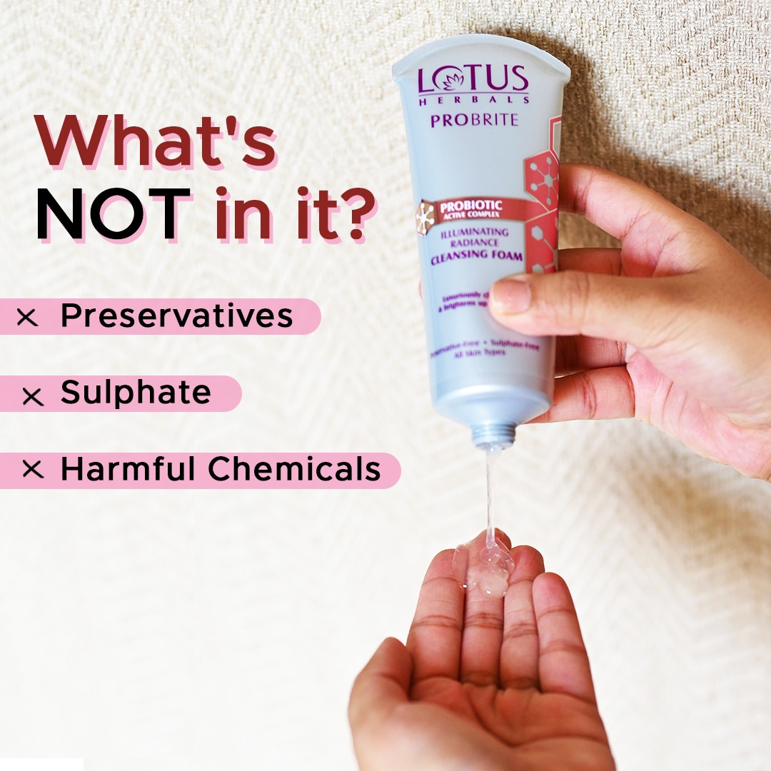 LotusHerbals's tweet photo. Did you know? 🙅‍♂️⛔ 
The #Probrite Illuminating Radiance cleansing foam is completely free from sulfate, preservatives, and harmful toxins. 🚫
Not only this, it is filled with the natural goodness of sakura flowers and potent probiotic actives. 🦠
#LotusHerbals #ProbioticSkincare https://t.co/P1SB0D7gVH