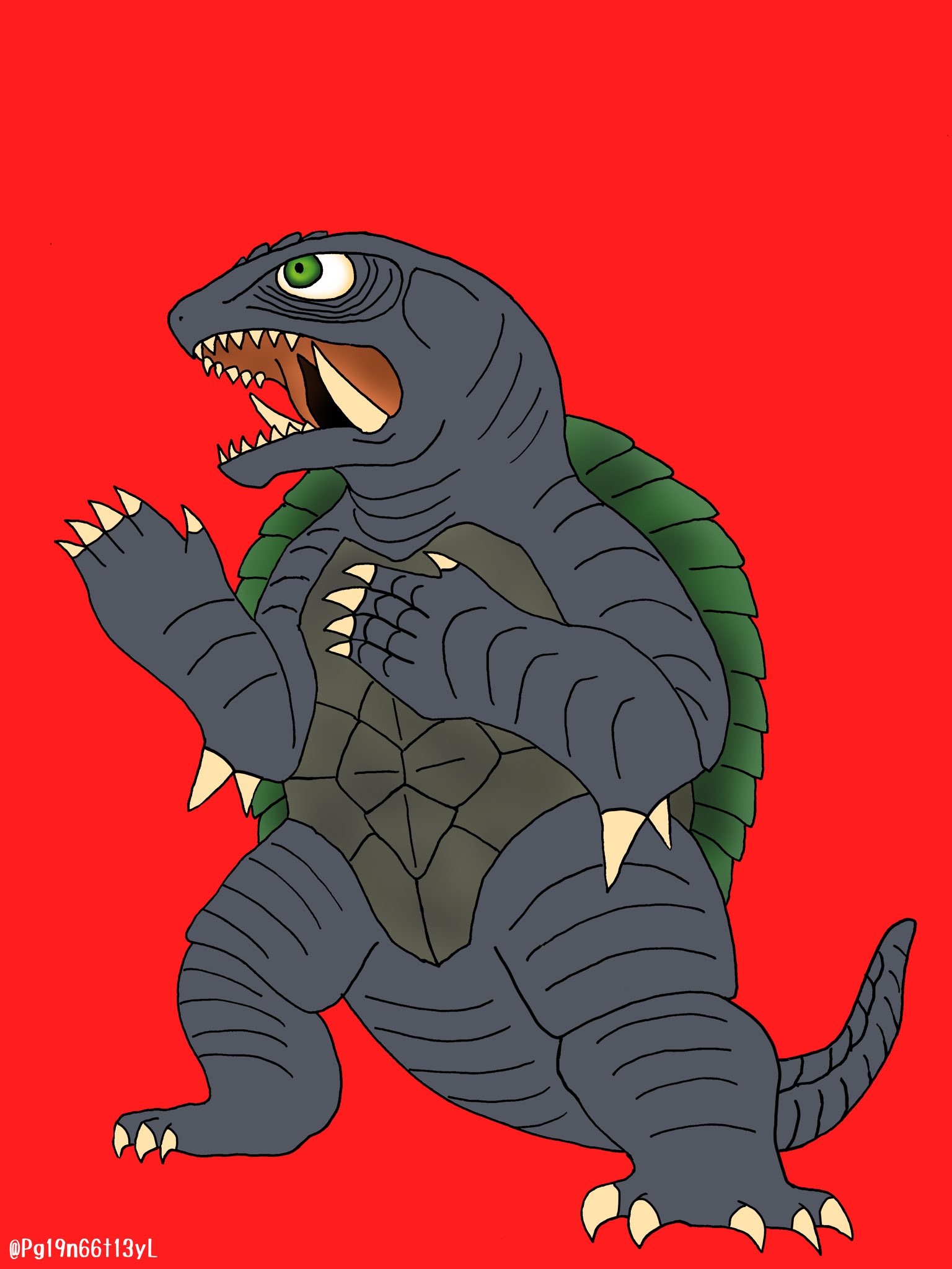 ペギラ2世 在 Twitter G2ガメラことガメラ 1996 ミニガメ風イラスト 赤背景ver G2ガメラは前作の特徴は残しつつも 頭部が小さく彫りが深くなるなど生物感 精悍さが増してかなり格好良さが出てるのが良いですね ガメラ T Co Topnyothki Twitter