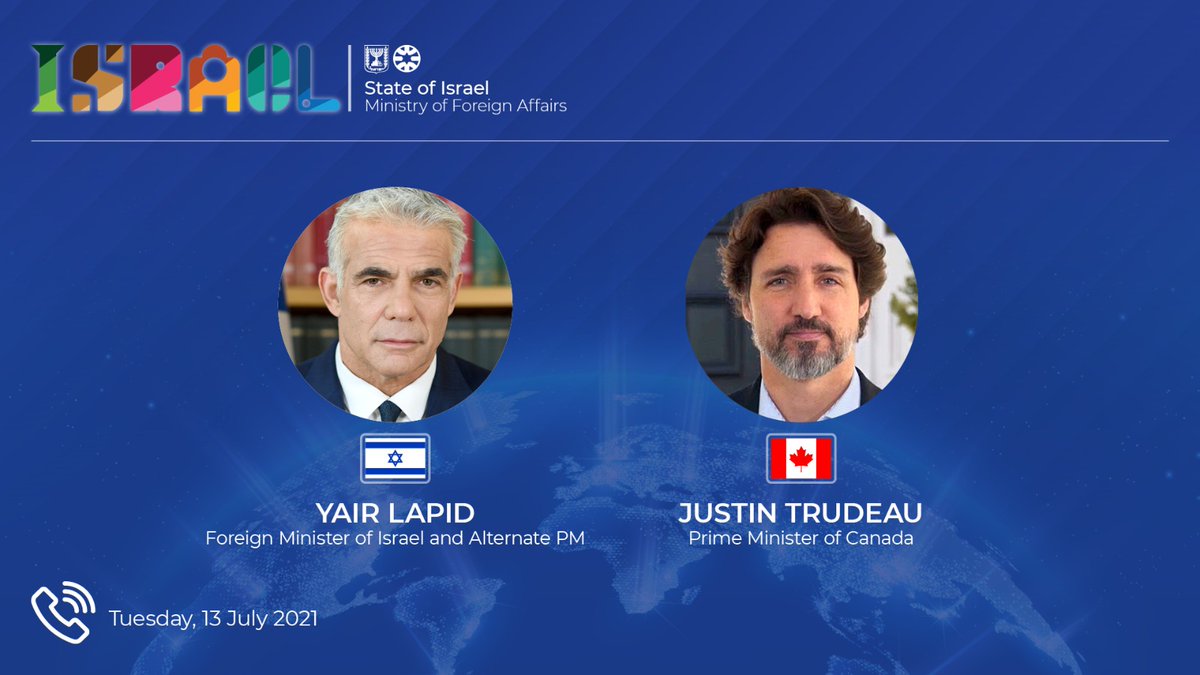 לפיד: סיימתי שיחה ארוכה עם ראש ממשלת קנדה, @JustinTrudea...