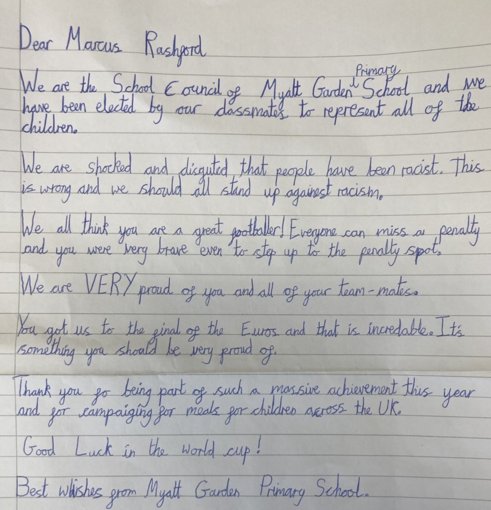 A letter from our children. We stand together against racism. <a href="/MarcusRashford/">Marcus Rashford</a> <a href="/England/">England</a> #SayNoToRacism