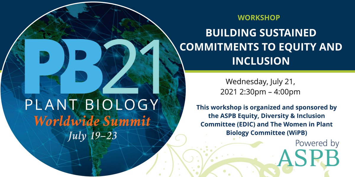 ASPB (@aspb) on Twitter photo The ASPB Equity, Diversity & Inclusion Committee (EDIC) and Women in Plant Biology Committee (<a href="/ASPB_WiPB/">ASPB Women in Plant Biology</a>) have organized a #PlantBio21 workshop centered on "Building Sustained Commitments to Equity and Inclusion"
Learn more and mark your calendar: buff.ly/3kdsoj5 The ASPB Equity, Diversity & Inclusion Committee (EDIC) and Women in Plant Biology Committee (<a href="/ASPB_WiPB/">ASPB Women in Plant Biology</a>) have organized a #PlantBio21 workshop centered on "Building Sustained Commitments to Equity and Inclusion"
Learn more and mark your calendar: buff.ly/3kdsoj5