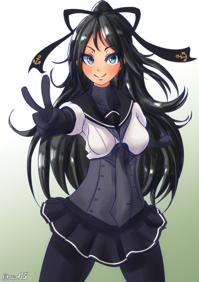 katsuragi (kancolle) 1girl solo black hair cosplay anchor symbol long hair blue eyes  illustration images