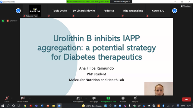 Don't miss our most recent data on Urolithins and Diabetes starting now at #ICP2020Turku presented by <a href="/AFilipaRaimundo/">Ana Filipa Raimundo</a> from #CEDOC <a href="/nova_medschool/">NOVA Medical School</a>:  "Urolithin B inhibits IAPP aggregation: a potential strategy for Diabetes therapeutics".