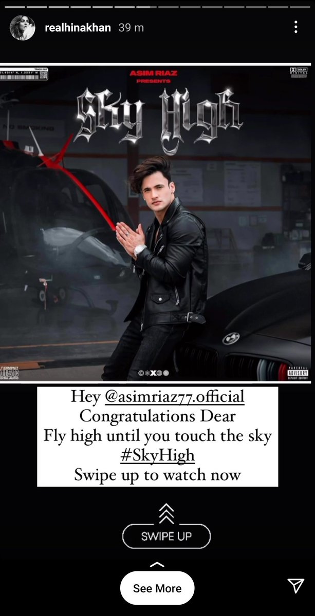 IamAsimRiaz1's tweet photo. .@eyehinakhan  latest insta story 💙
She congratulated @imrealasim in her story and added a swipe up story of sky high track 💙

#AsimRiaz || #HinaKhan || #SkyHigh || #AsimSquad || #TeamAsimRiaz https://t.co/xwauN4omra