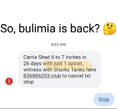 that1DevChick's tweet image. Spam texts are fun. #gagmewithaspoon #genxhumor #justdont #eatingdisordertwt #Loveyourself