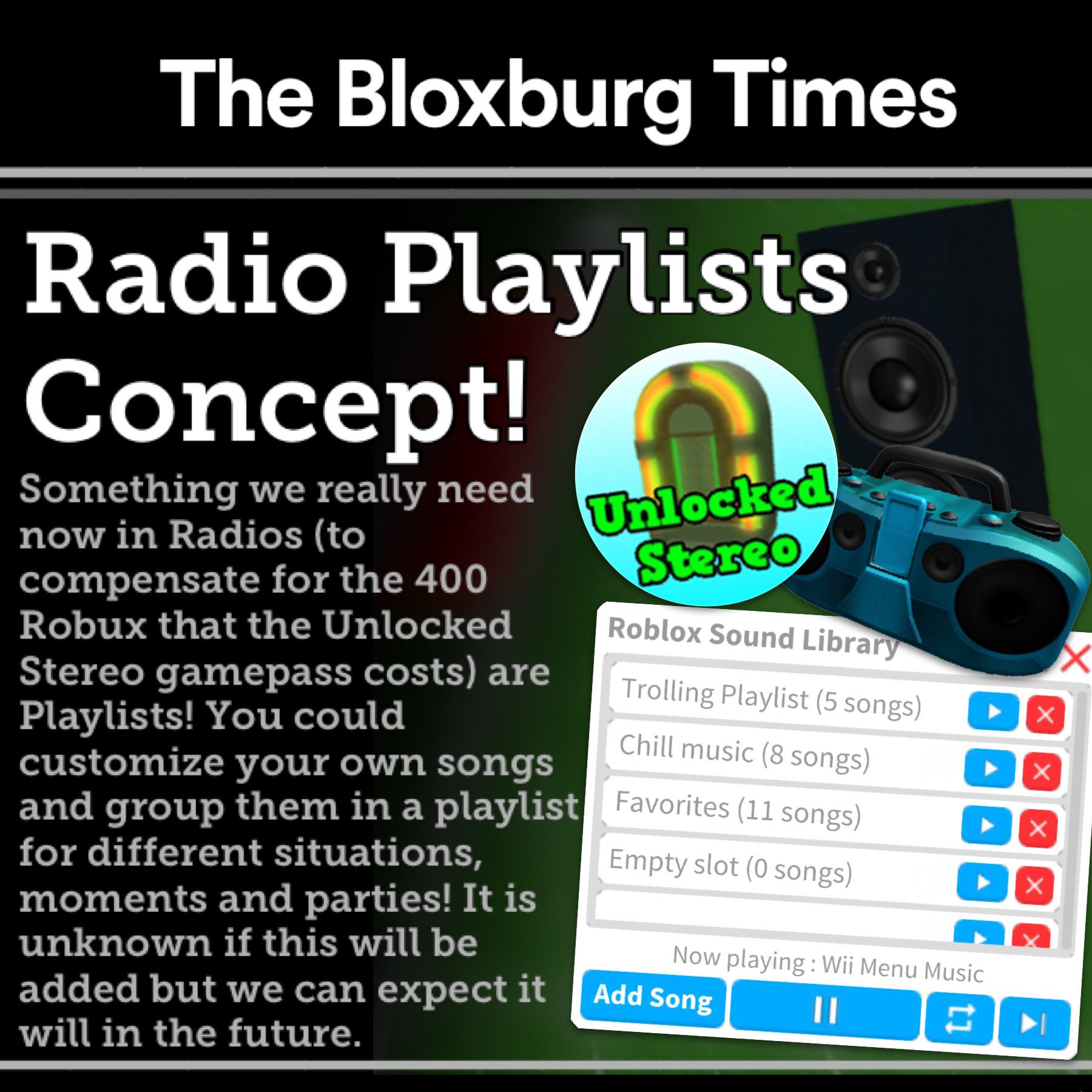 The Bloxburg Times on X: -BREAKING- Unlocked Stereo Gamepass is