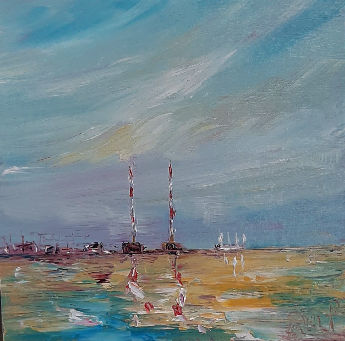 ArtClickIreland's tweet photo. Latest Art Summer over Poolbeg: I Love painting the Iconic Poolbeg Chimneys, there is something about their white and red stripes against the sky thatโฆ https://t.co/e3Kx52cioS #artclickireland #irishart #artforsale #onlinegallery #dublinartgallery #art #shopirish #irishartists https://t.co/7IkKHKazgo