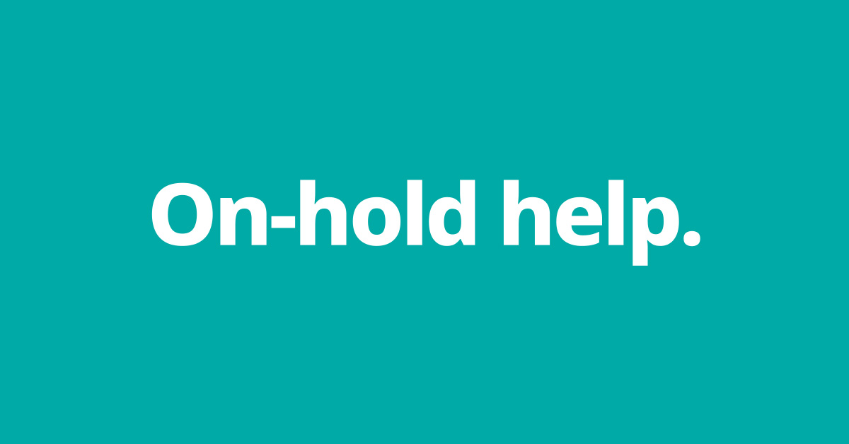 Text on teal reading "on-hold help."