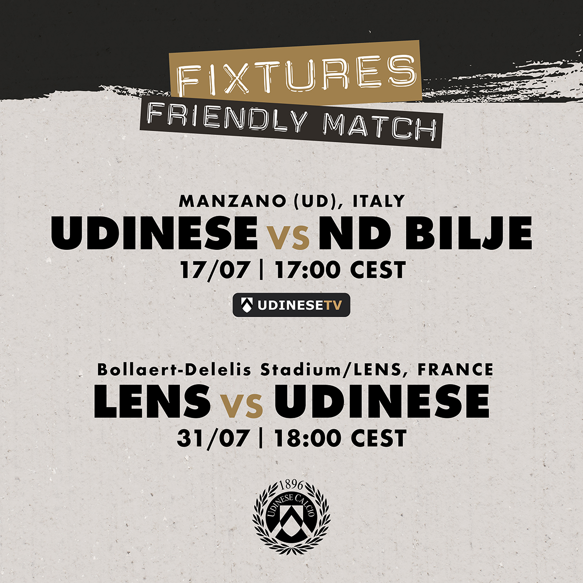 Udinese Calcio On Twitter The Bianconeri S First Friendly Of The Season Will Be Against Slovenian Second Division Side Nd Bilje On Saturday 17 July In Manzano Udinese Will Then Travel To France