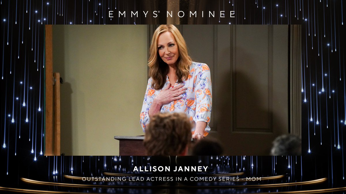 MomWB's tweet photo. #Mom has been nominated for three Emmy® Awards! Outstanding Directing for a Comedy Series, Outstanding Multi-Camera Picture Editing for a Comedy Series, and our own Bonnie, @AllisonBJanney, has been nominated for Outstanding Lead Actress in a Comedy Series. Congrats to all! 💜 https://t.co/PRElmmeSxk