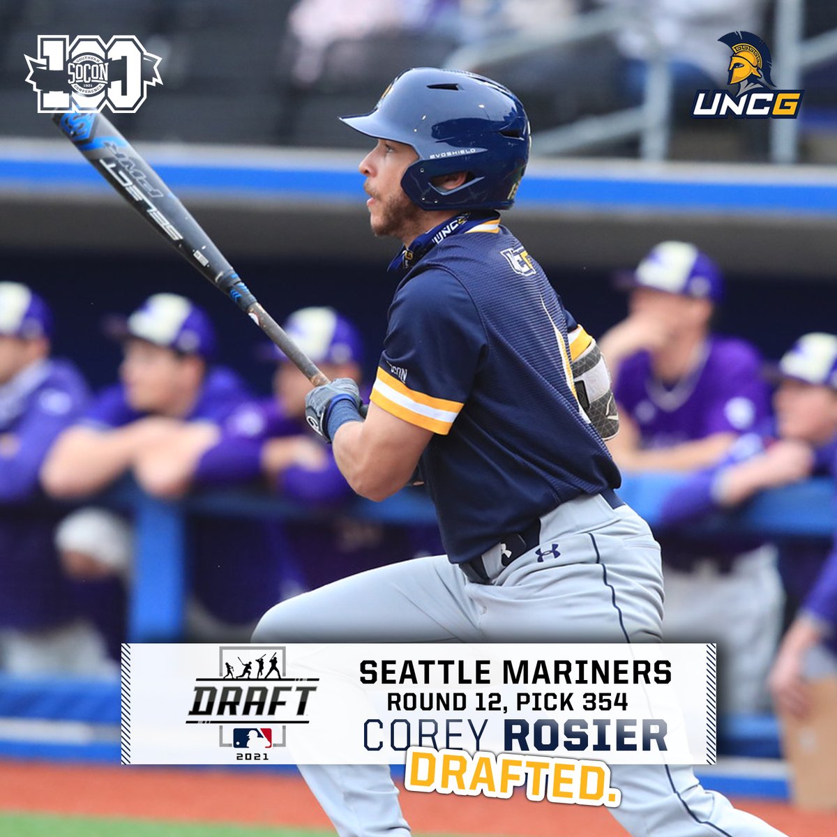 UNCGBaseball's tweet photo. Two dreams realized! Congrats to Corey Rosier and Brendan Collins on being drafted by the Mariners and Nationals, respectively. 

📰https://t.co/XqVgweJQtl https://t.co/QaqraYLknk
