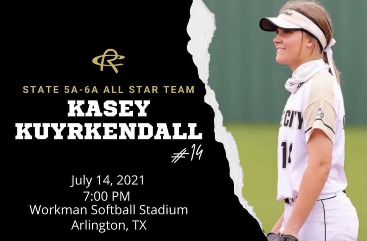 Congrats to upcoming senior Kasey Kuyrkendall for making the 5A/6A All Star team! 

The game will be at 7:00 p.m. tomorrow, July 14th, at the Workman Softball Stadium in Arlington.