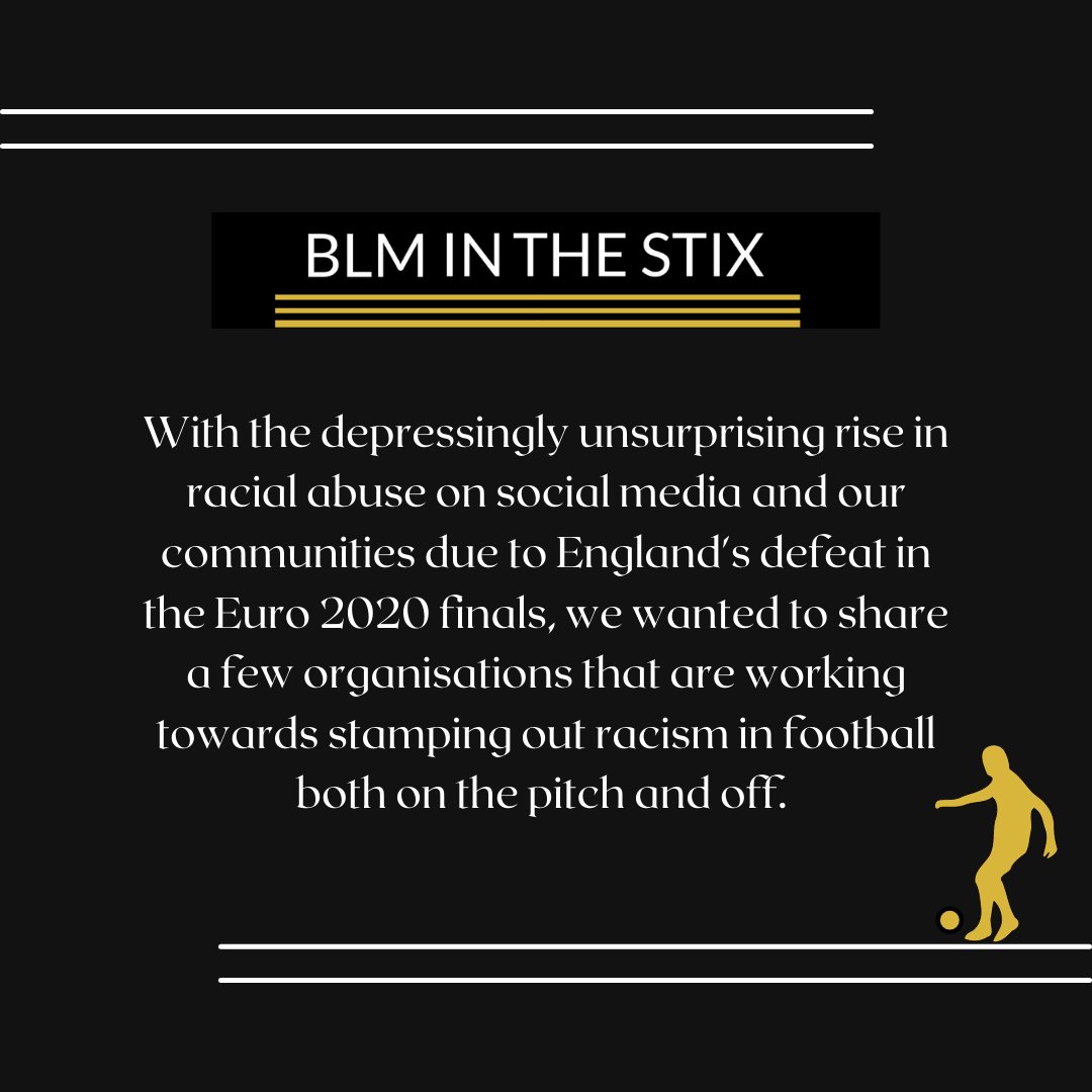 If you want to help curb racism after the depressing outpouring of vitriol after the Euro 2020 finals here are a few organisations

<a href="/SRTRC_England/">Show Racism the Red Card</a> <a href="/kickitout/">Kick It Out</a> <a href="/premierleague/">Premier League</a> <a href="/stophateuk/">Stop Hate UK</a> 

#BLMInTheStix #AntiRacismUK #NoRoomForRacism #SRtRC #Solidarity #KickItOut #StopOnlineAbuse