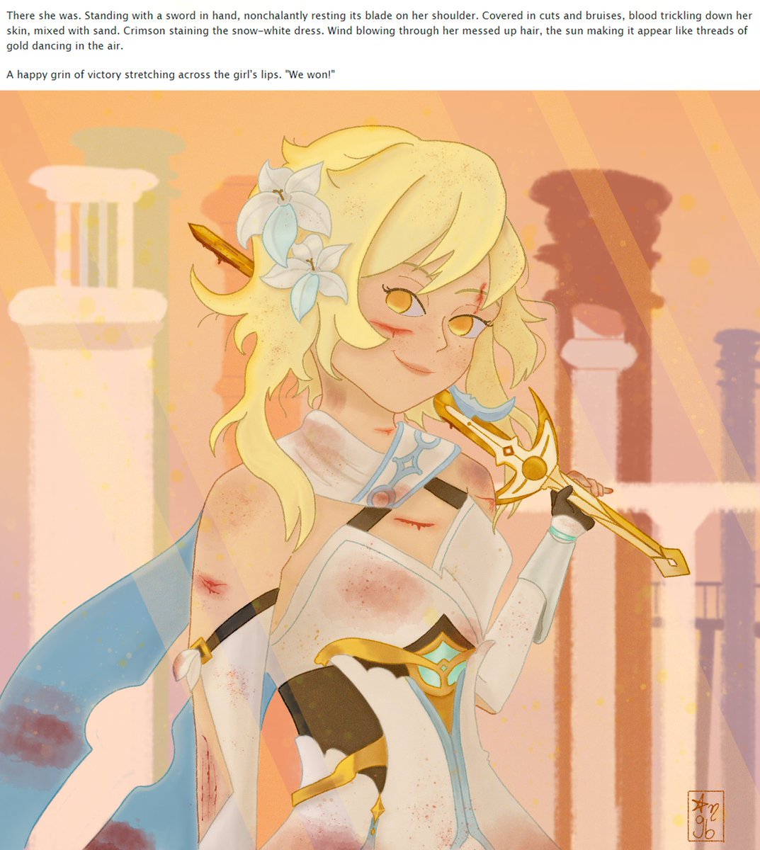 magicgrlastra's tweet photo. Oh no, it's a badass Lumine with a sword, what will she do? 

#genshinimpact #原神 #lumine 

This was actually inspired in a great #chilumi fic, here's the link for proper credit: https://t.co/gTNg7rnISn https://t.co/U9Fjm8Qwkb