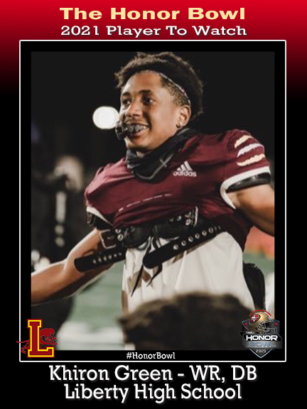 PLAYER TO WATCH: Khiron Green <a href="/GreenKhiron/">khiron green</a>  WR, DB <a href="/lhslionsfb/">LibertyLionsFootball</a> will play in 2021 Honor Bowl 9/10 7:30 pm vs <a href="/PioneersFball/">Canyon Springs Football</a>