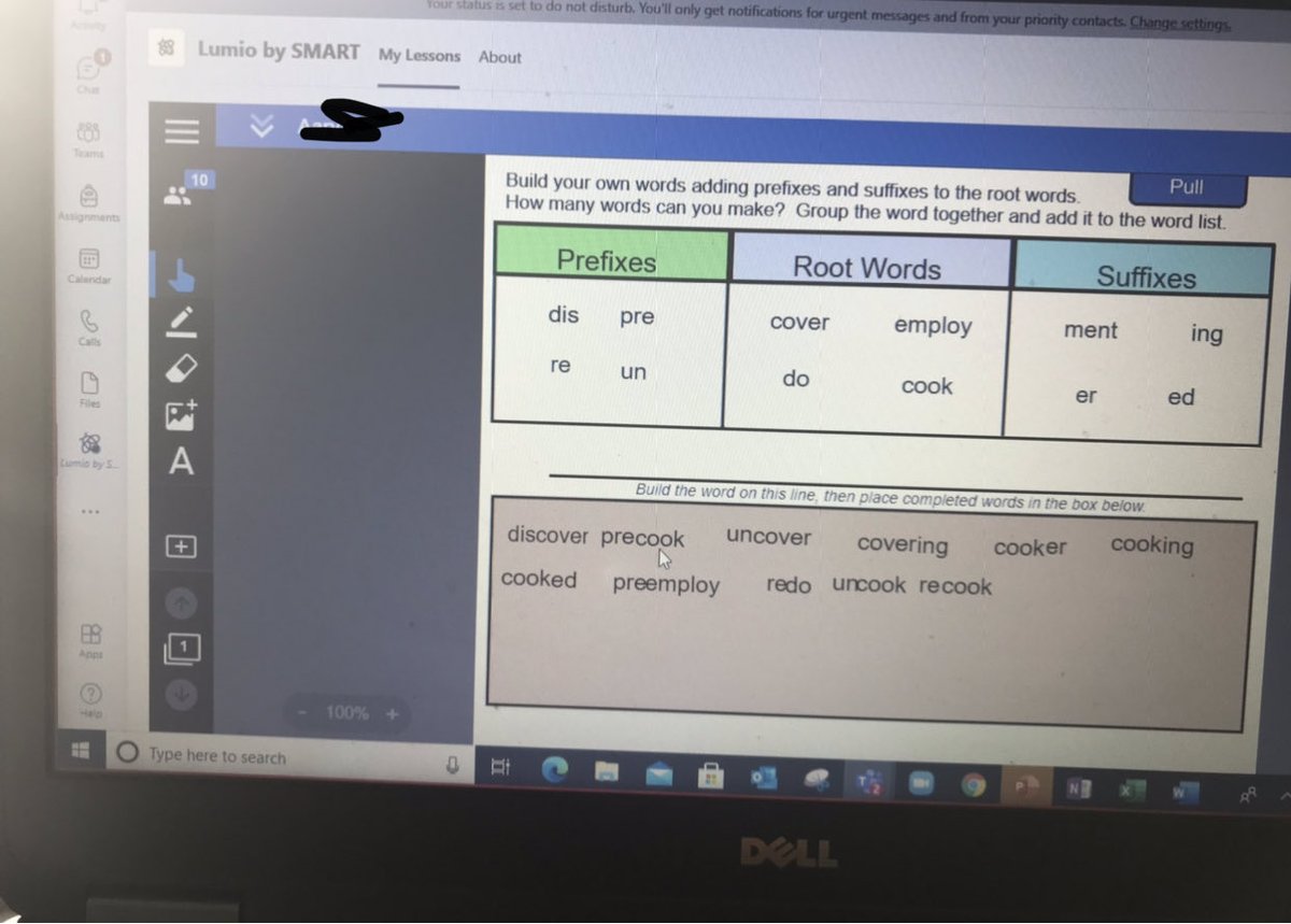 MsKaur_GEDSB's tweet photo. Today we learned about some root words and students show there understanding by making the new words by using prefixes and suffixes on Lumio in real time @GEDSB @OntarioSLP #CampSAIL https://t.co/8idEXolLA4