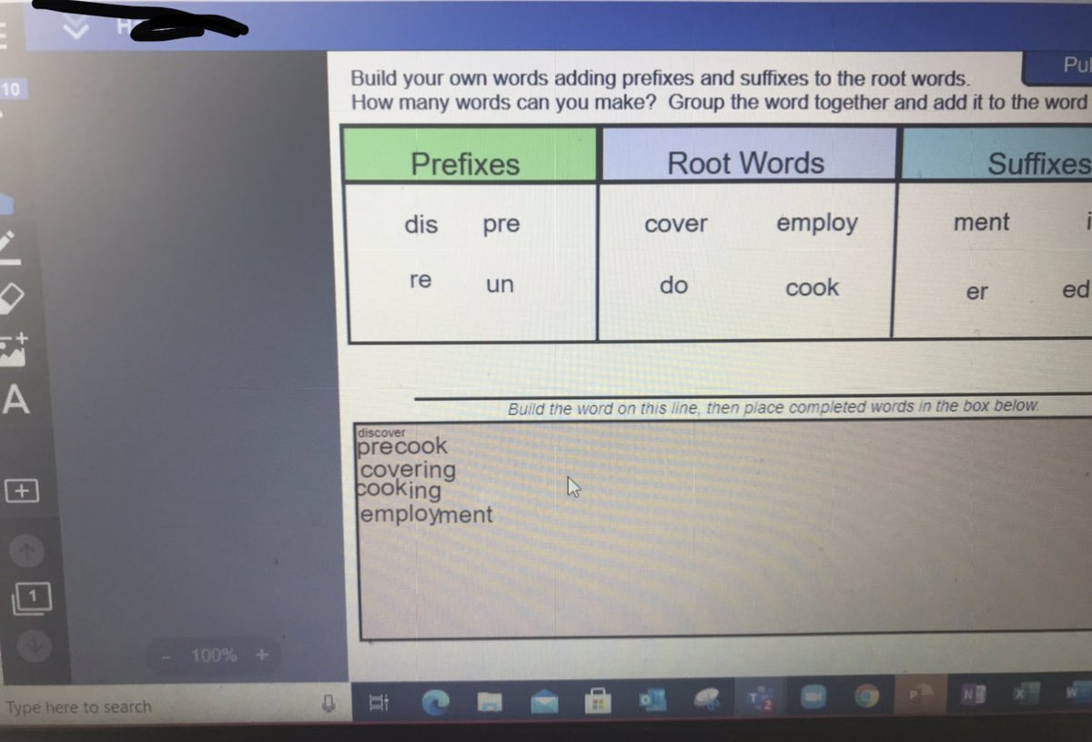 MsKaur_GEDSB's tweet photo. Today we learned about some root words and students show there understanding by making the new words by using prefixes and suffixes on Lumio in real time @GEDSB @OntarioSLP #CampSAIL https://t.co/8idEXolLA4