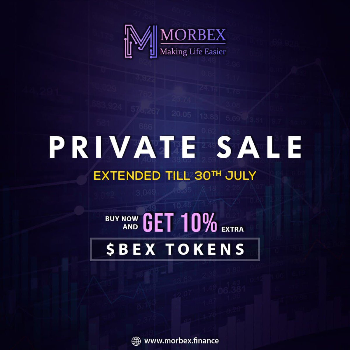 morbex_finance's tweet photo. The Private Sale has been extended till 30th July, 2021!

Buy your BEX Token and get 10% Bonus Now!

Buy here : https://t.co/PIdQBh9cOk

#MorbexFinance #Binance #BNB #Bitcoin  #BEX https://t.co/PUcQfj15Wq