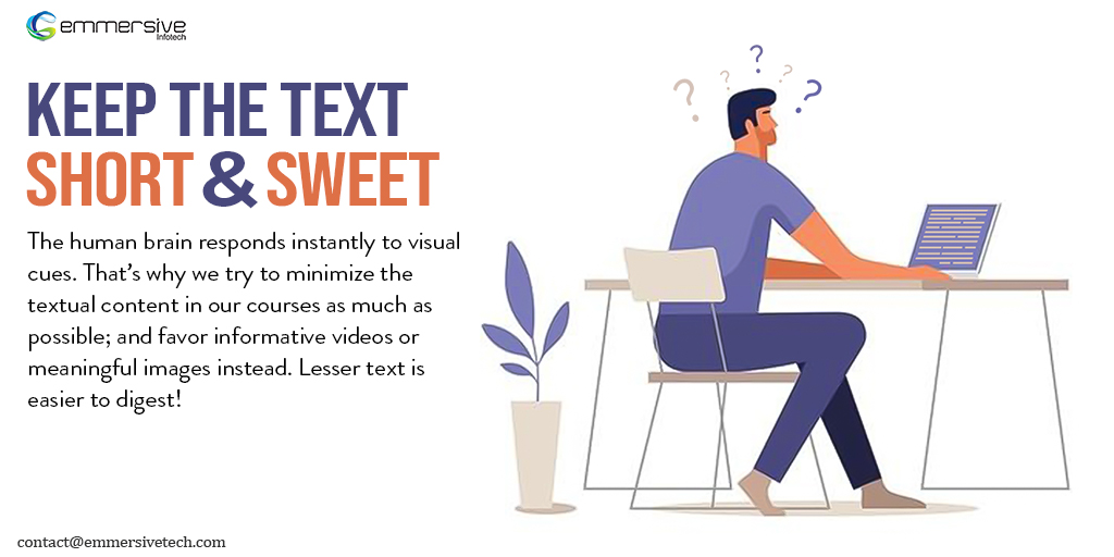 emmersivetech's tweet photo. Did You Know: Around 40% of #learners respond better to #visual information than #text alone! Is the textual content in your courses #concise and #ToThePoint?

#OnlineLearning #LearnerEngagement #LearningSolutions https://t.co/wGAl9N6DdU
