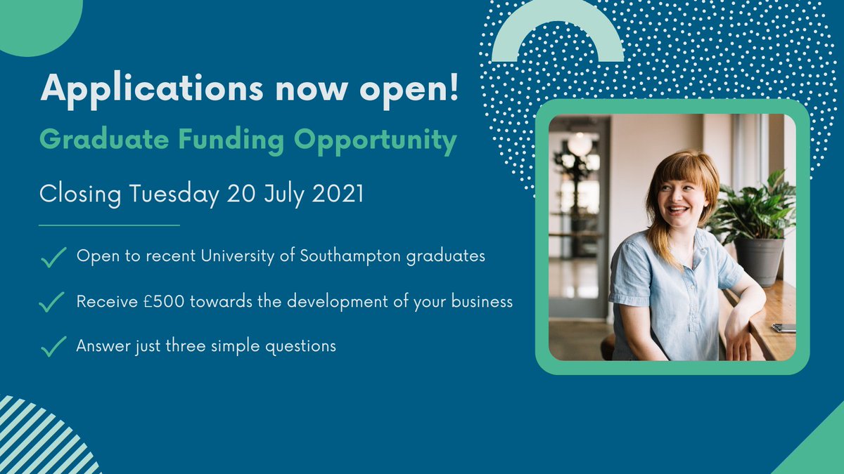 UoS_Careers's tweet photo. The Student Enterprise Team are offering recent @unisouthampton graduates the chance to be awarded £500 towards the development of their business. Backed by #SantanderUniversities.

Apply now: https://t.co/xeXSUg1qXT https://t.co/wmaO5SjuTZ