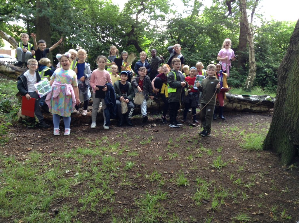 StBernardsep's tweet photo. Team 3 used their noticing skills to find different trees etc. The children noticed aspects of both physical and human geography during our walk. They made great links to the book The Great Paper Caper. Looking forward to seeing their nature pictures tomorrow. #stbGeography https://t.co/ay5EfROuPz