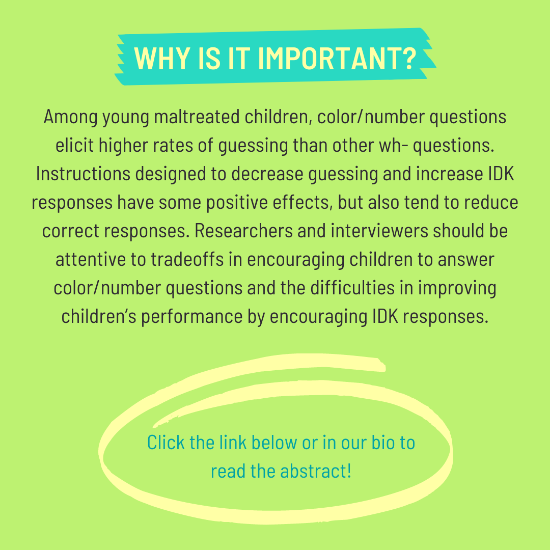 lhb_apls's tweet photo. This week's research highlight is McWilliams et al.'s April 2021 article about forensic interviewing of maltreated children. Click here to read the full abstract- https://t.co/XvqZdl4CsI #forensicinterviewing #childmaltreatment @APLS41 @APLSsc https://t.co/33DelRgyuu