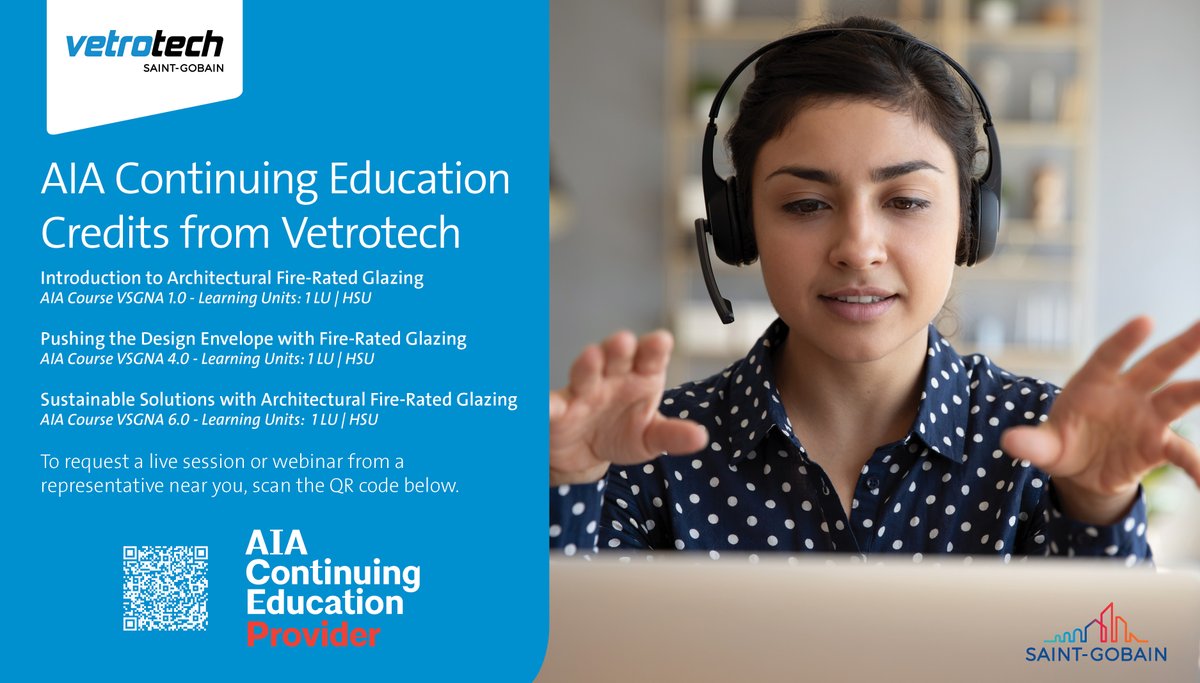 Did you know that #Vetrotech is a registered provider of AIA-approved CEUs? Our courses provide 1 LU|HSW credit, &amp; focus on fire-rated glazing/framing systems &amp; LEED credits. Interested in learning more? Comment below or visit ow.ly/kvCT50FuoC6 to learn more! #OntheSafeSide