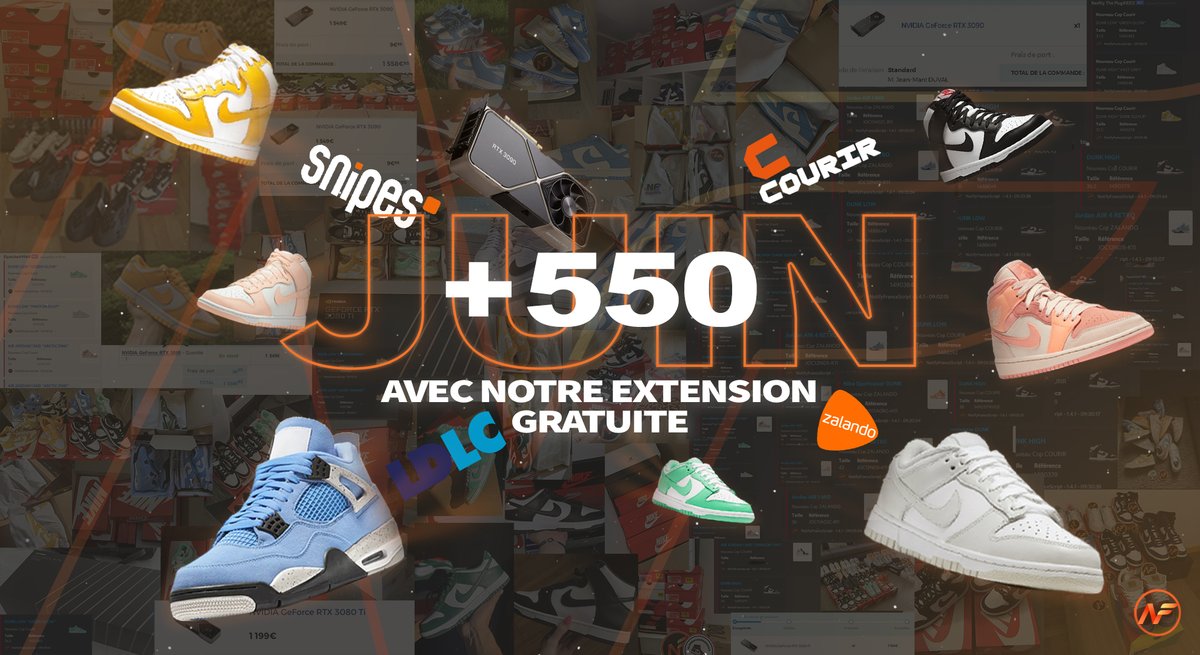 NotifyFrance's tweet image. En Juin, c'est plus de 550 items qui ont été sécurisés grâce à notre extension in-house gratuite pour tous les membres 🔌

Besoin d'un cook-group ? 🤓
- Si ce tweet dépasse les 200 RT's, nous organiserons pour vous un restock en Aout 🔄😈