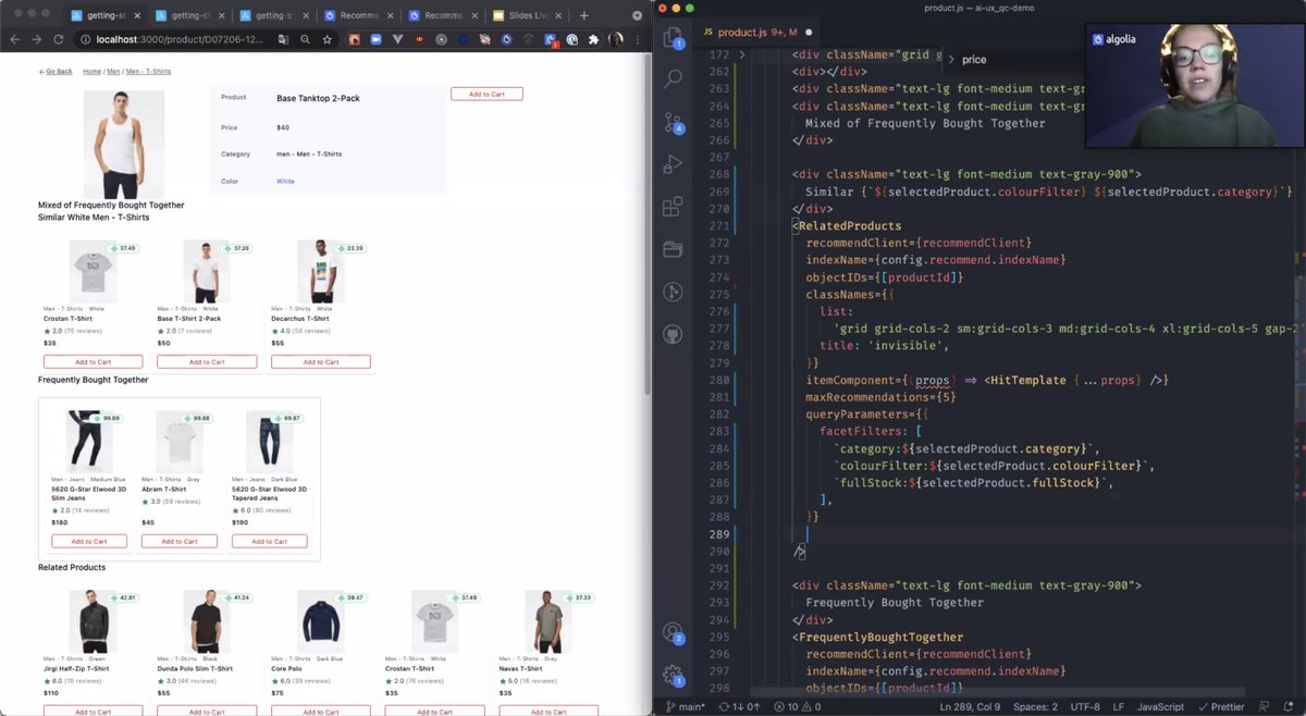 algolia's tweet image. We’re live with @mlthuret in a #LiveCodingSession about product recommendations 🚀
You can join us here: algolia.zoom.us/j/94725766412